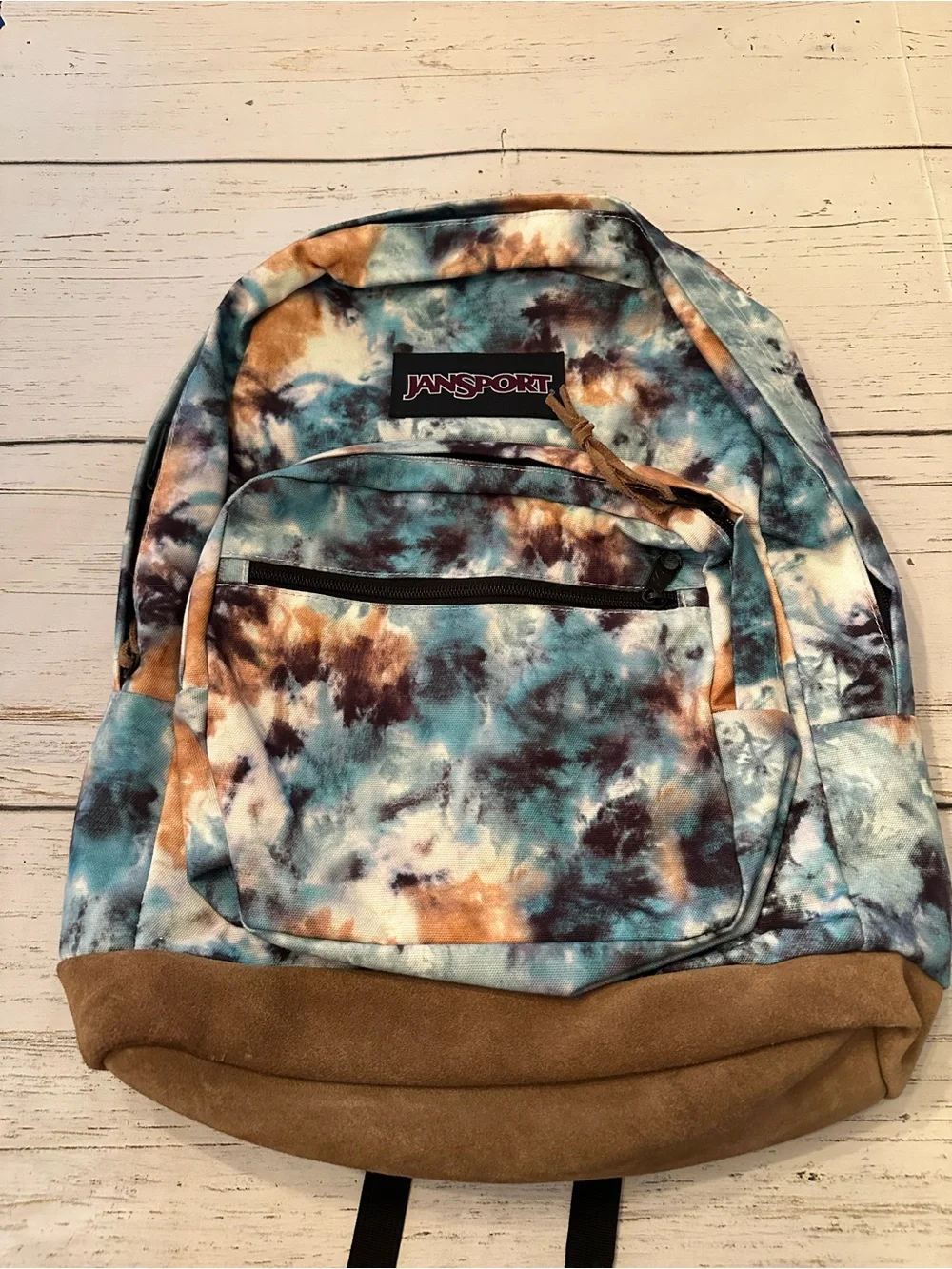Jansport Tie-Dye Teal Brown Suede-Base Backpack